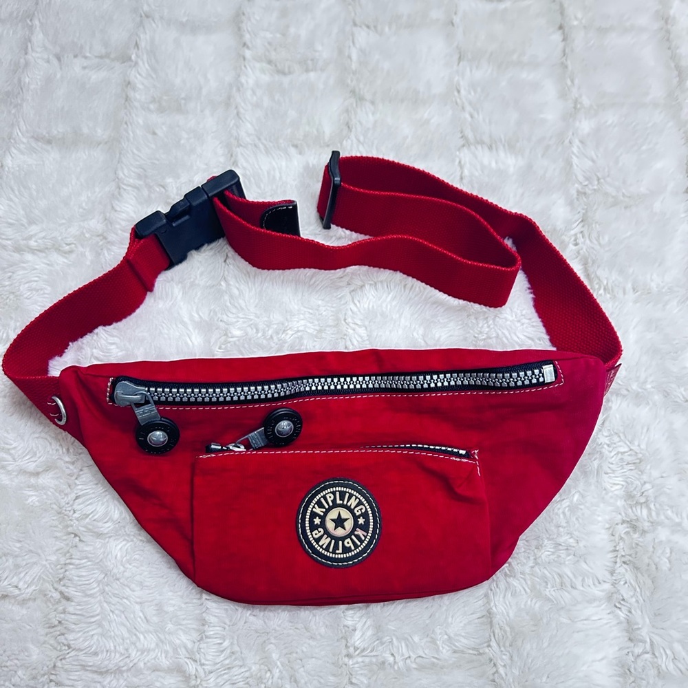 Kipling Vintage Red‎ Belt Bag Fanny Pack Two Zipper Pockets, Adjustable Strap